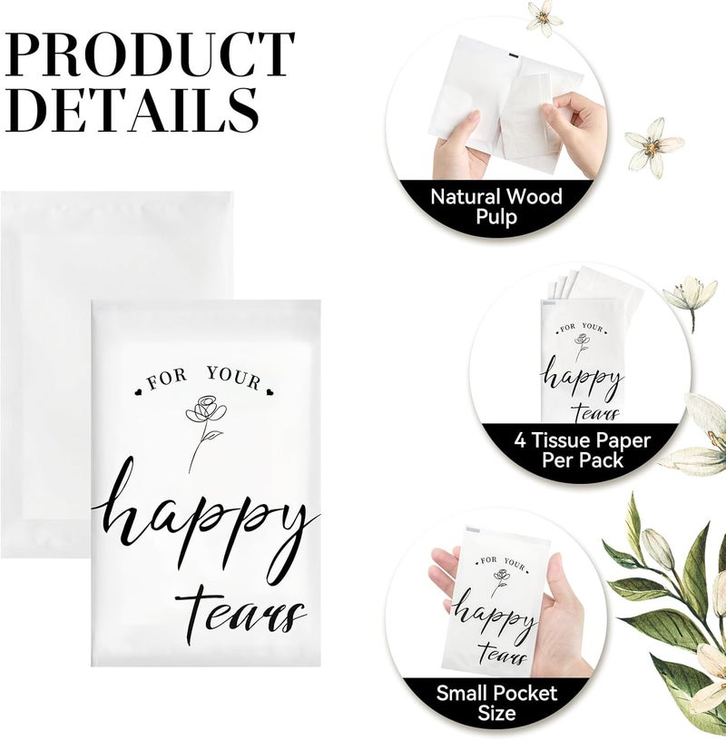 Ohuimrt 30 Packs Happy Tears Tissues for Wedding, 3 Ply Wedding Tissue Packs For Guests, Bulk Individual Pocket Tissue Packs for Welcome Favor Bags Wedding Gifts - Image 3